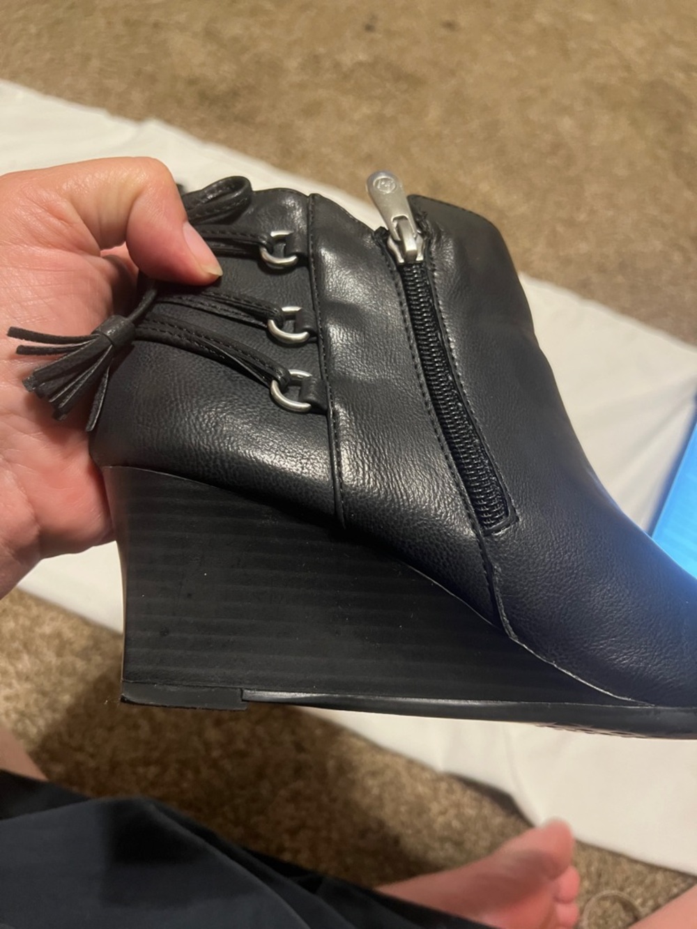 Adrienne Vittadini black leather booties. Zip closure   Never worn - Picture 7 of 7